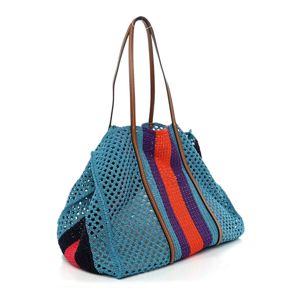 Raffia Web Woven Interlocking G Tote Blue Multicolor