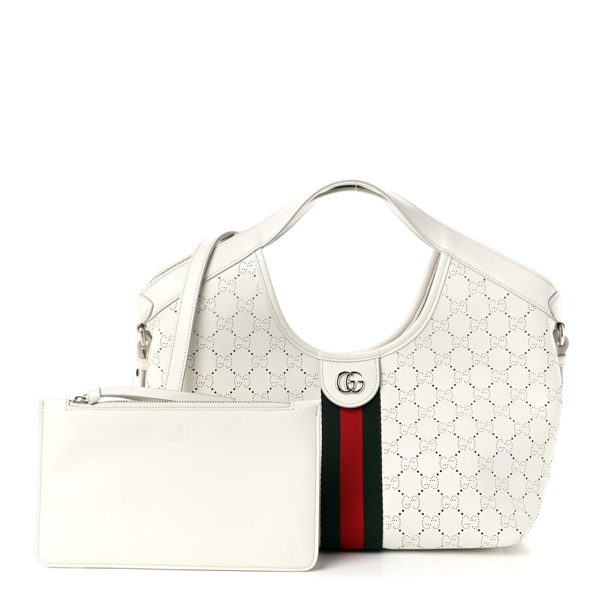 Calfskin Perforated GG Web Small Giglio Tote White