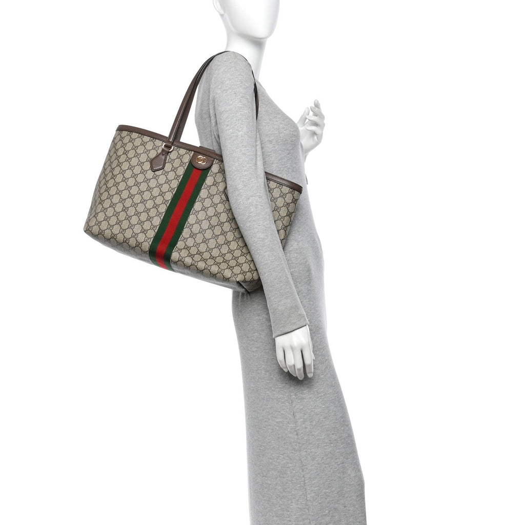 GG Supreme Monogram Medium Ophidia Shopping Tote Brown
