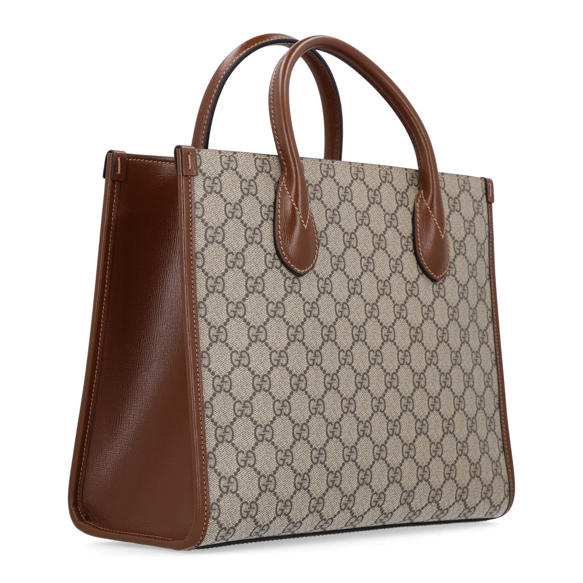GG Supreme Monogram Azalea Calfskin Small Retro Interlocking G Tote Bag Beige Ebony Brown Sugar