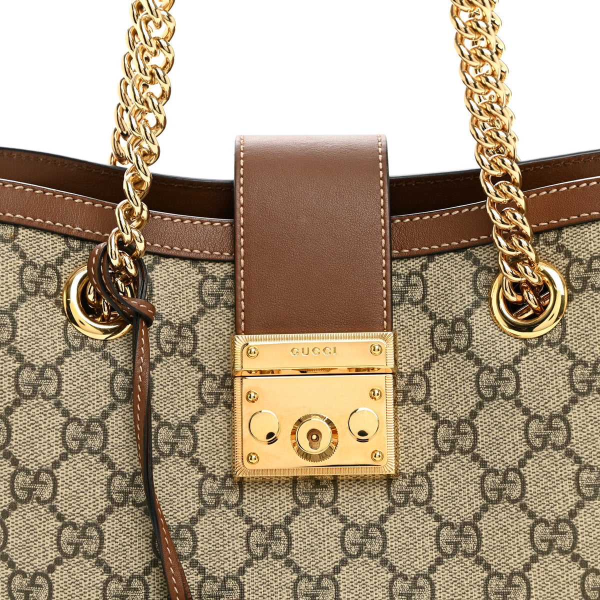 GG Supreme Monogram Calfskin Small Padlock Tote Beige Ebony Tuscany