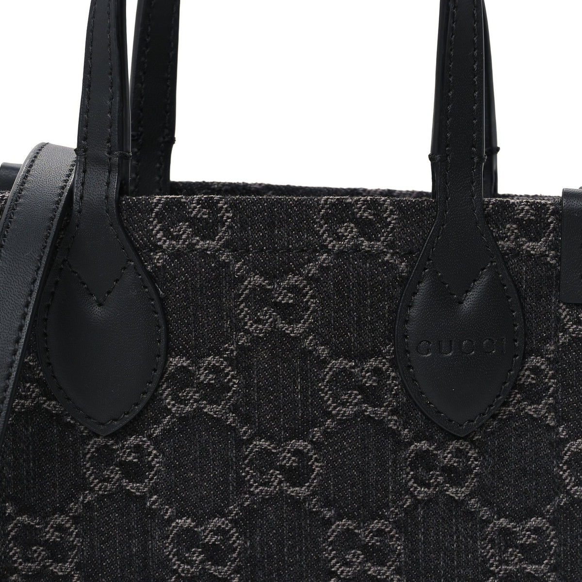 Denim Cuoio Harness GG Monogram Mini Ophidia Tote Bag Black Medium Grey