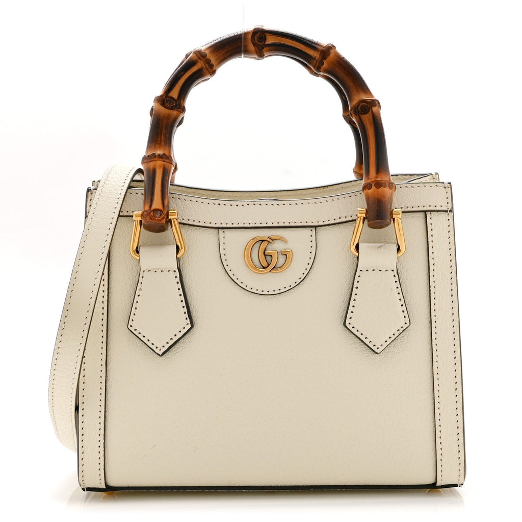 Textured Calfskin Web Mini Diana Tote Bag Mystic White