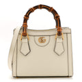 Textured Calfskin Web Mini Diana Tote Bag Mystic White