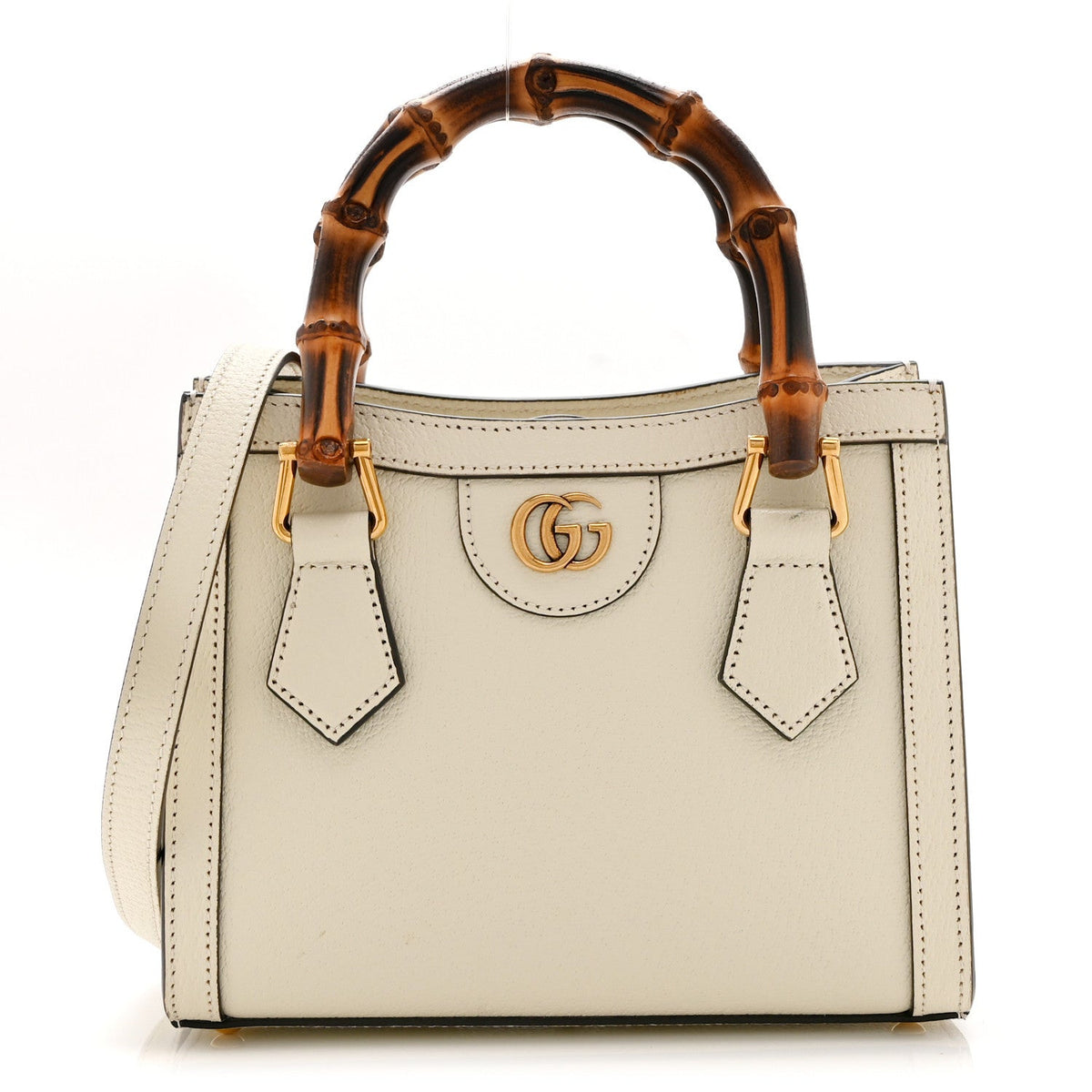 Textured Calfskin Web Mini Diana Tote Bag Mystic White