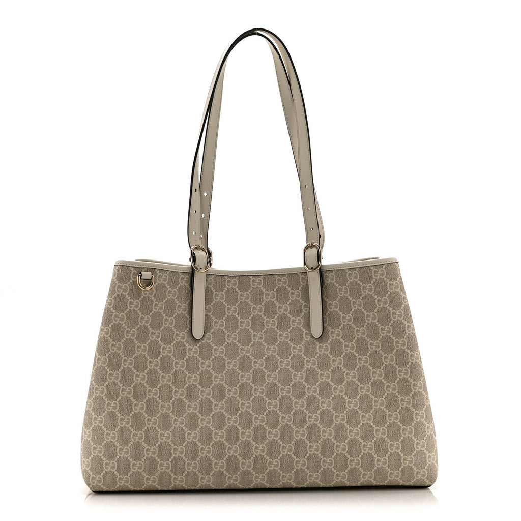 GG Supreme Monogram Emblem Large Tote Bag  Mystic White Oatmeal
