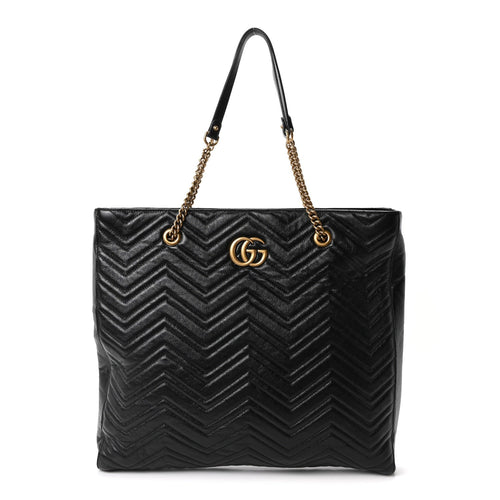Azalea Calfskin Matelasse Large GG Marmont Slim Tote Black