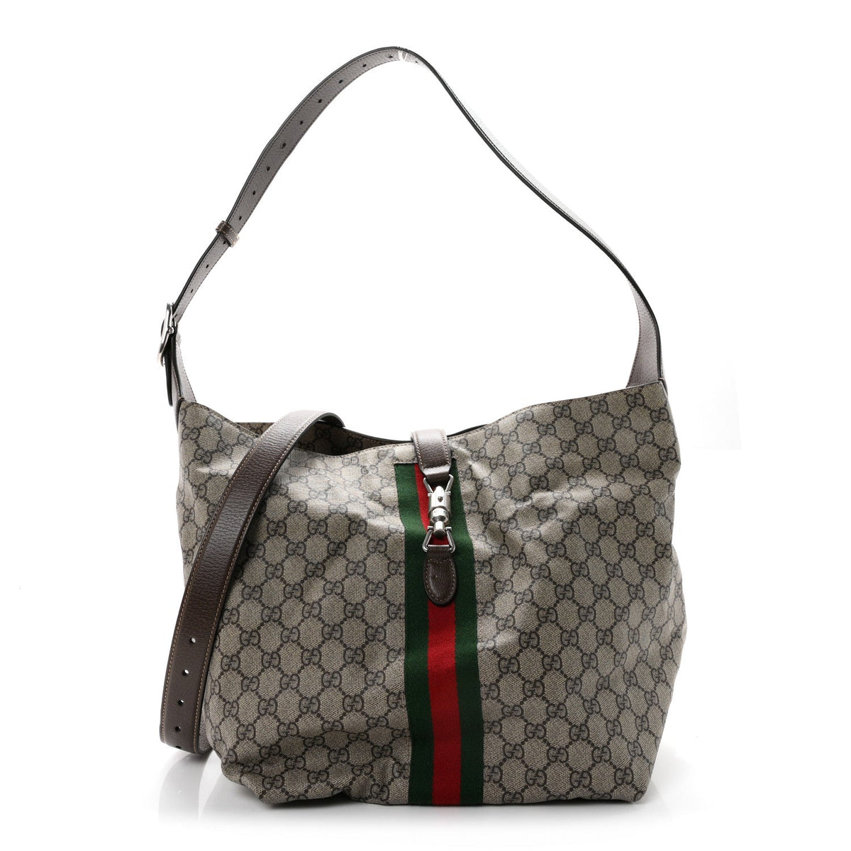 Tender GG Supreme Monogram Textured Dollar Calfskin Web Medium Jackie 1961 Crossbody Bag Beige Ebony New Acero