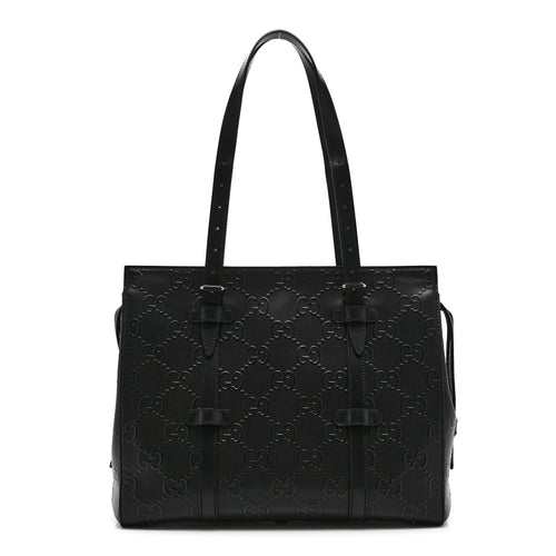Calfskin GG Tennis Embossed Tote Bag Black
