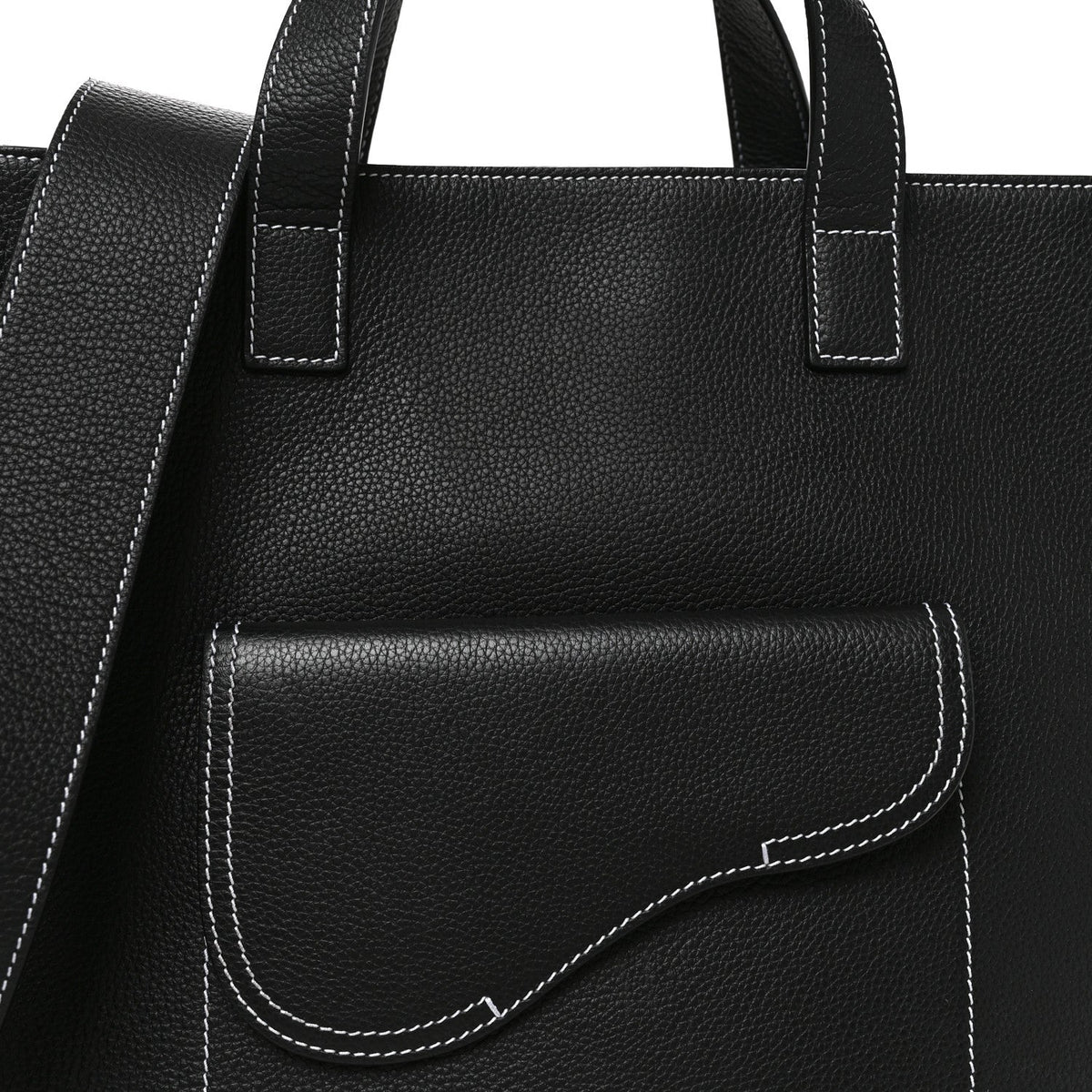 Grained Calfskin Saddle Tote Black