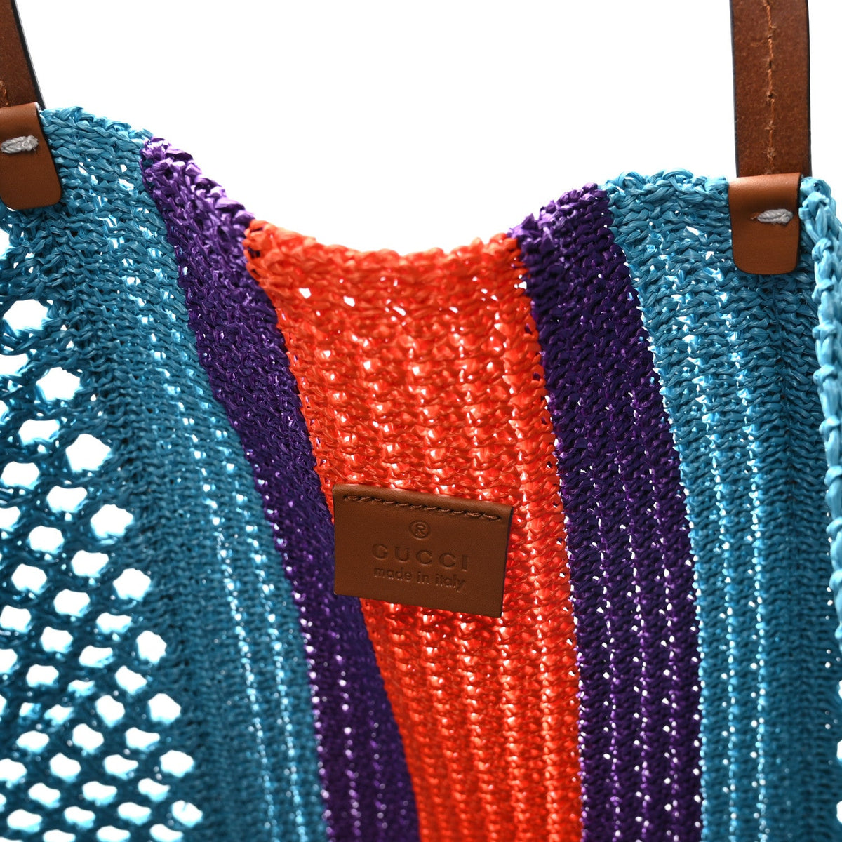 Raffia Web Woven Interlocking G Tote Blue Multicolor