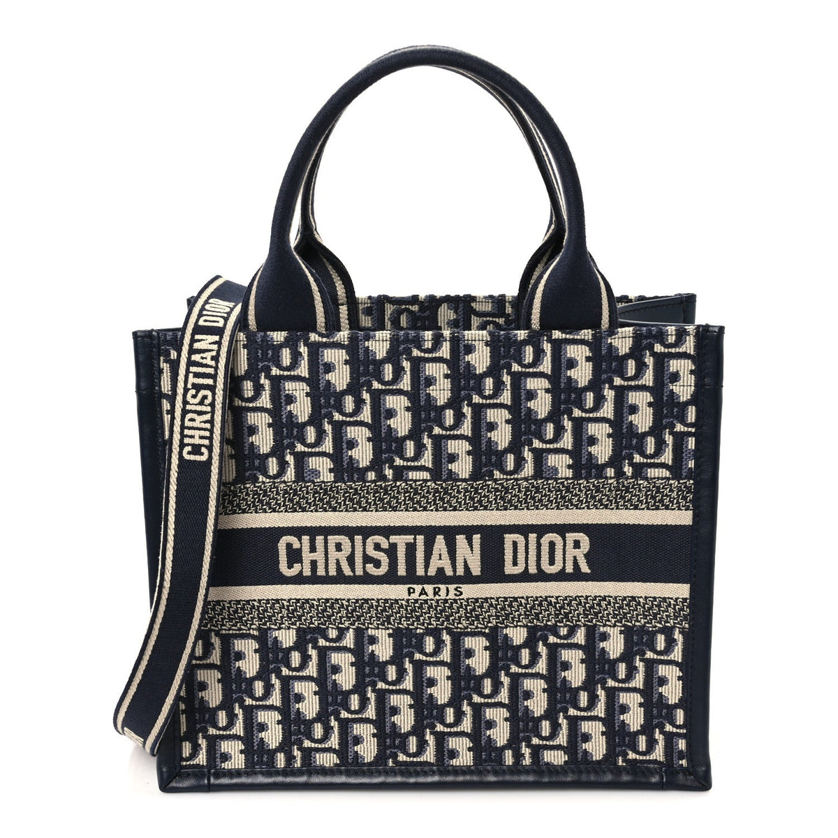 Oblique Calfskin Small Book Tote With Strap Blue Multicolor