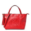 Pebbled Calfskin Small Soho Top Handle Bag Red