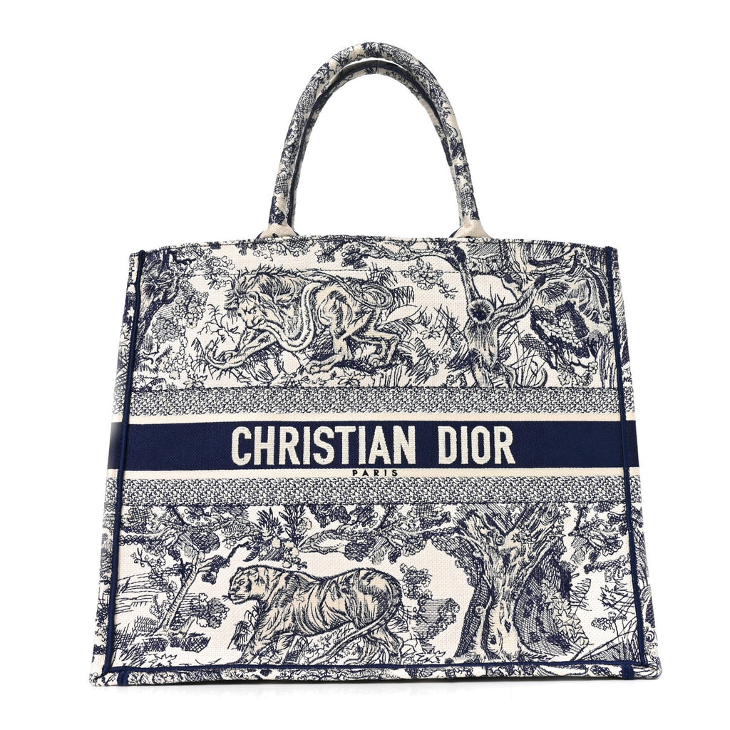 Canvas Embroidered Large Dioriviera Toile De Jouy Book Tote Blue