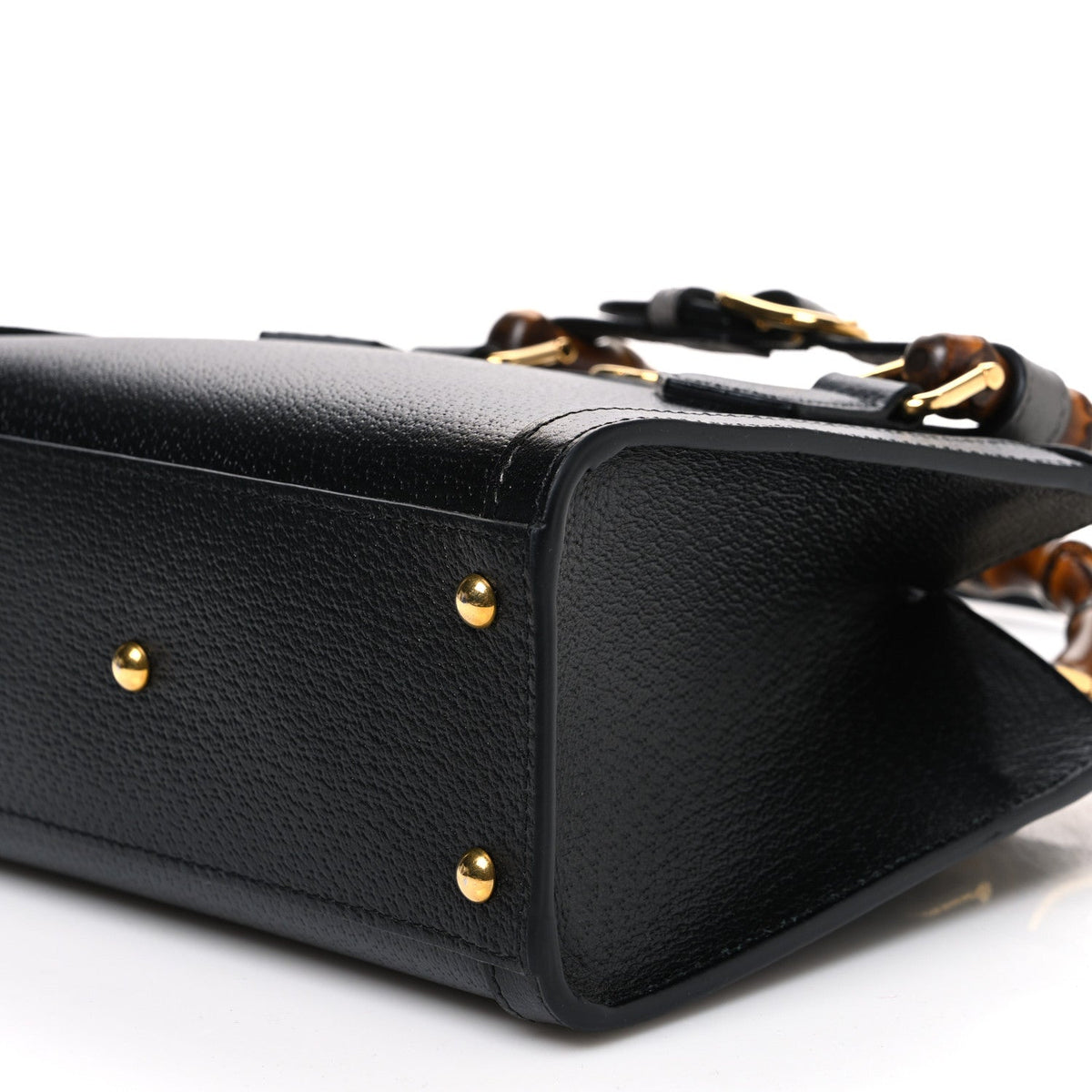 Textured Dollar Calfskin Web Mini Diana Tote Bag Black Dusty Grey