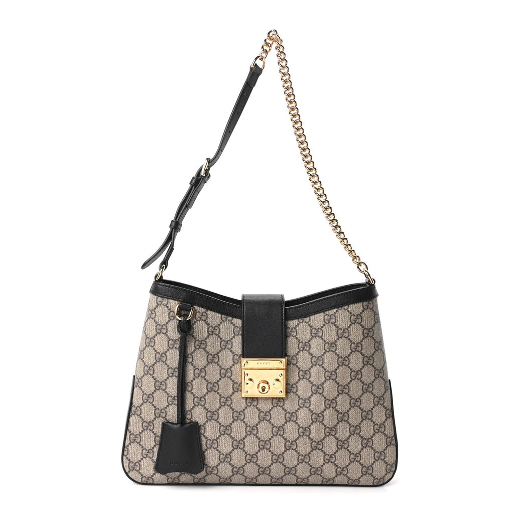 GG Supreme Monogram Medium Padlock Shoulder Bag Black