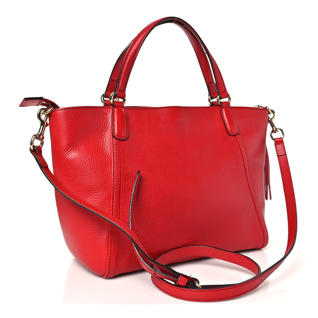 Pebbled Calfskin Small Soho Top Handle Bag Red
