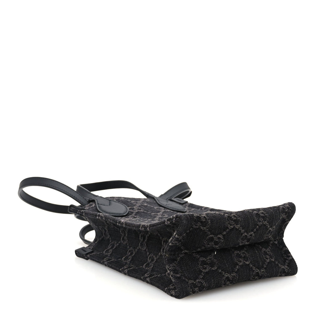 Denim Cuoio Harness GG Monogram Mini Ophidia Tote Bag Black Medium Grey
