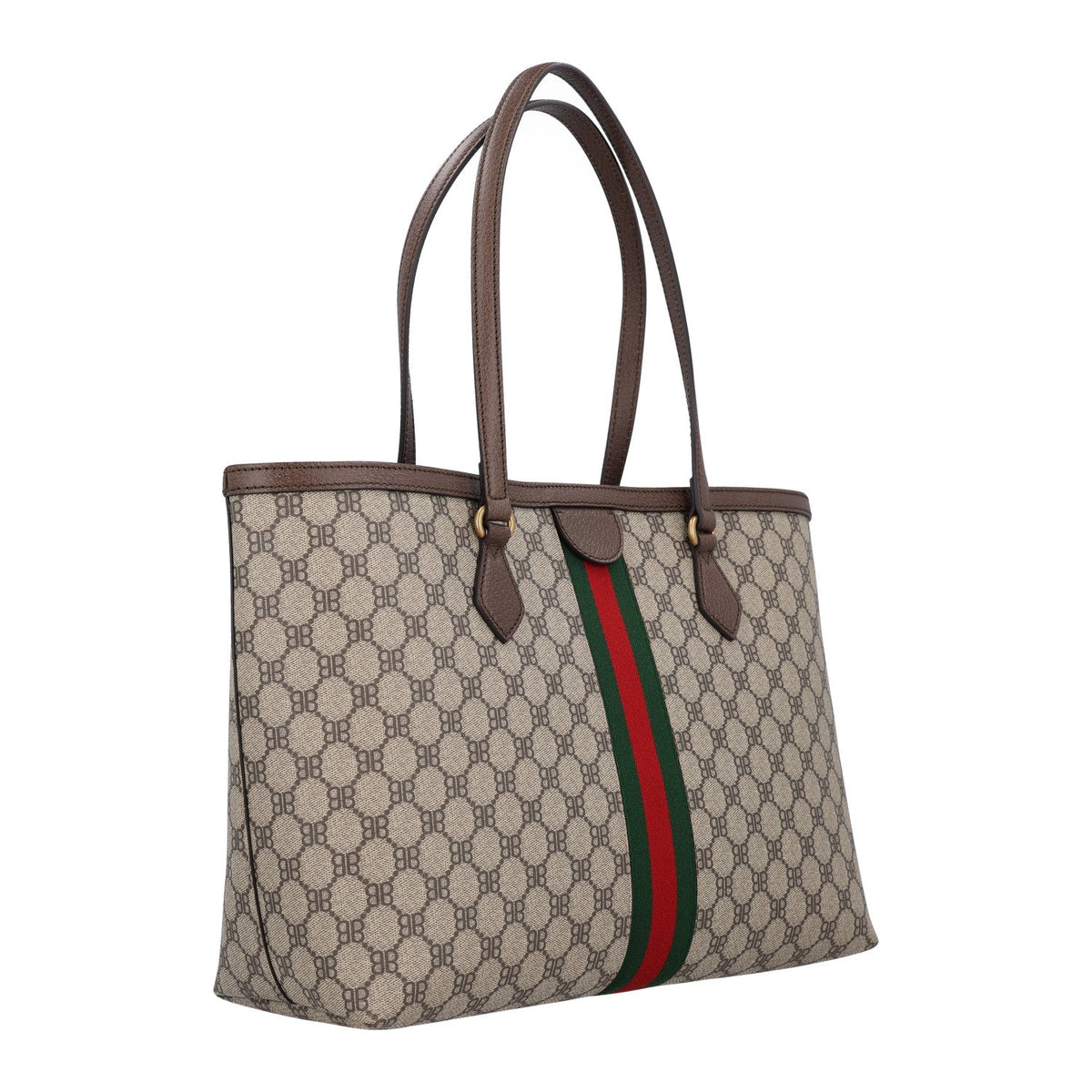 X BALENCIAGA BB Supreme Monogram Web Medium Ophidia Shopping Tote Beige New Acero