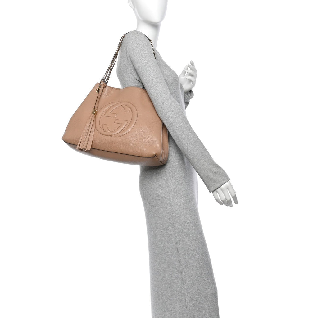 Pebbled Calfskin Medium Soho Chain Shoulder Bag Camelia