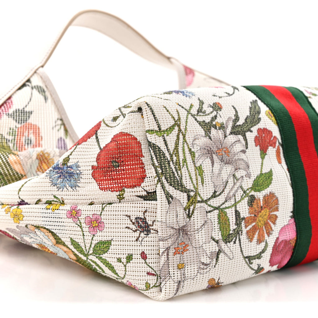 Net Calfskin Web Small Giglio Tote White Multicolor