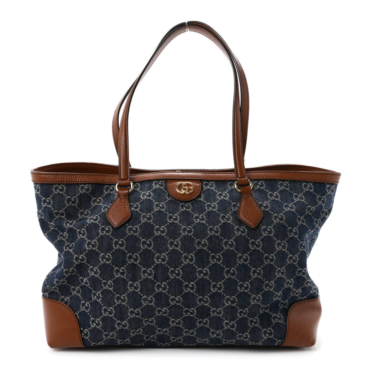 New Denim GG Monogram Medium Ophidia Shopping Tote Blue Tea Cuir