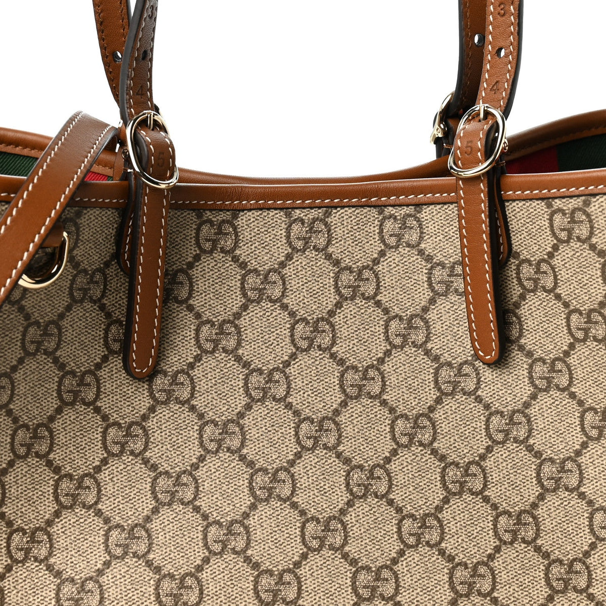 GG Supreme Monogram Emblem Medium Tote Bag Beige Dark Brown