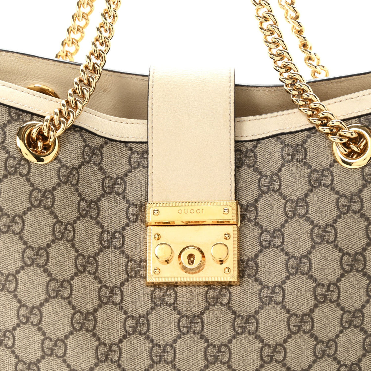 GG Supreme Monogram Medium Padlock Tote White