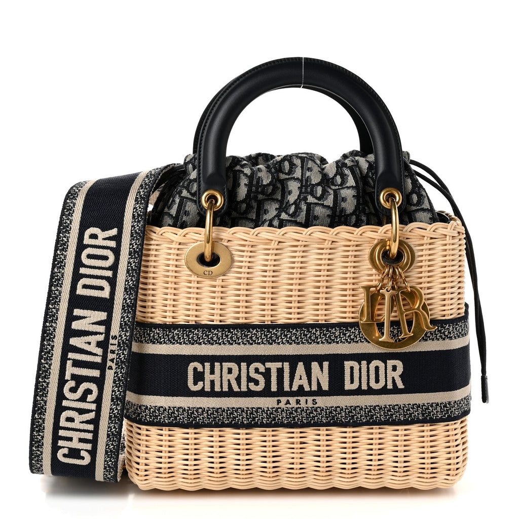 Wicker Oblique Medium Lady Dior Bag Blue