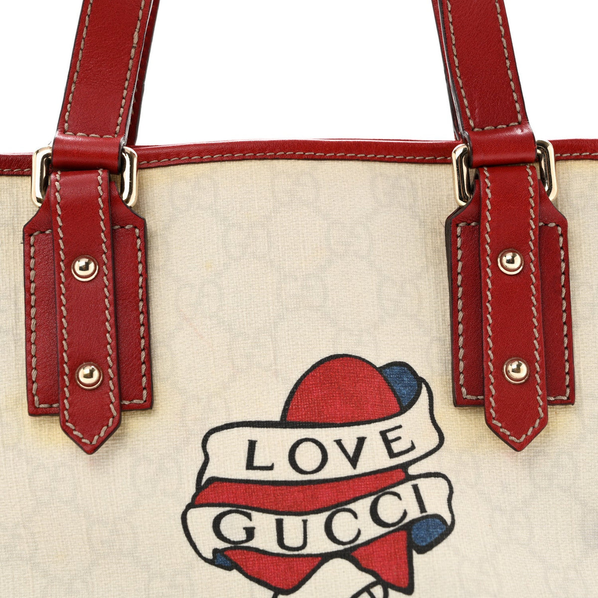 GG Plus Monogram Small Jolicoeur Tattoo Heart Tote Off White Red