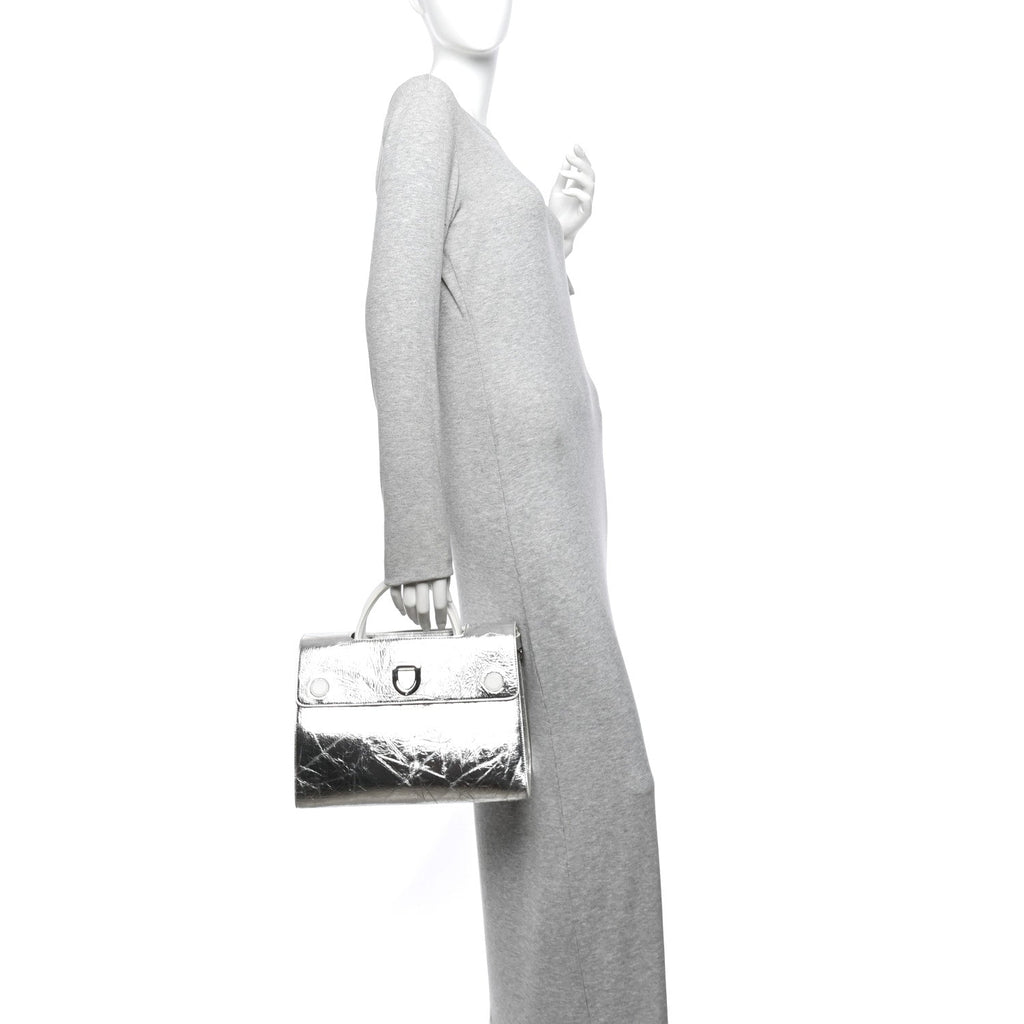 Metallic Calfskin Medium Diorever Flap Silver