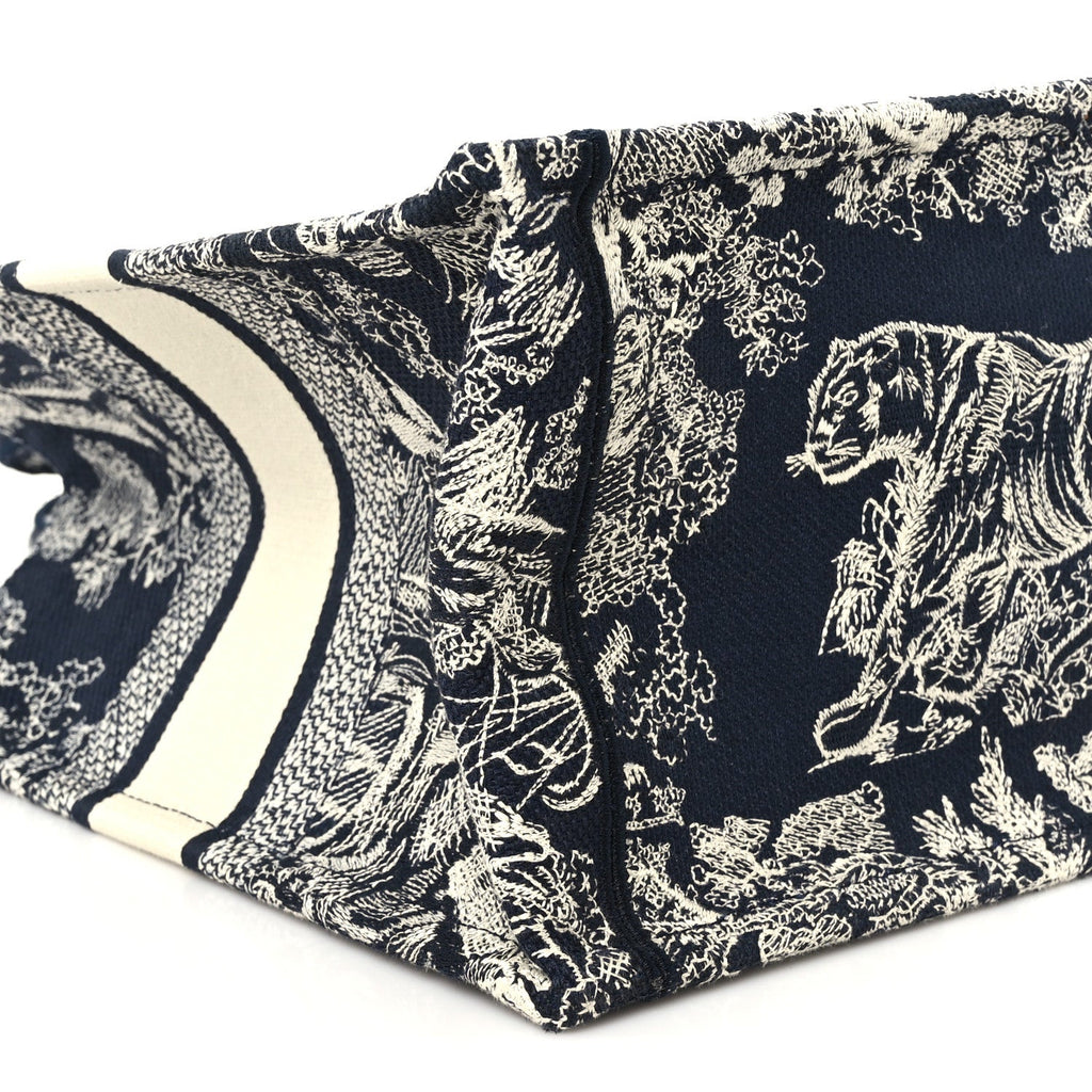 Canvas Embroidered Medium Toile De Jouy Reverse Book Tote Blue
