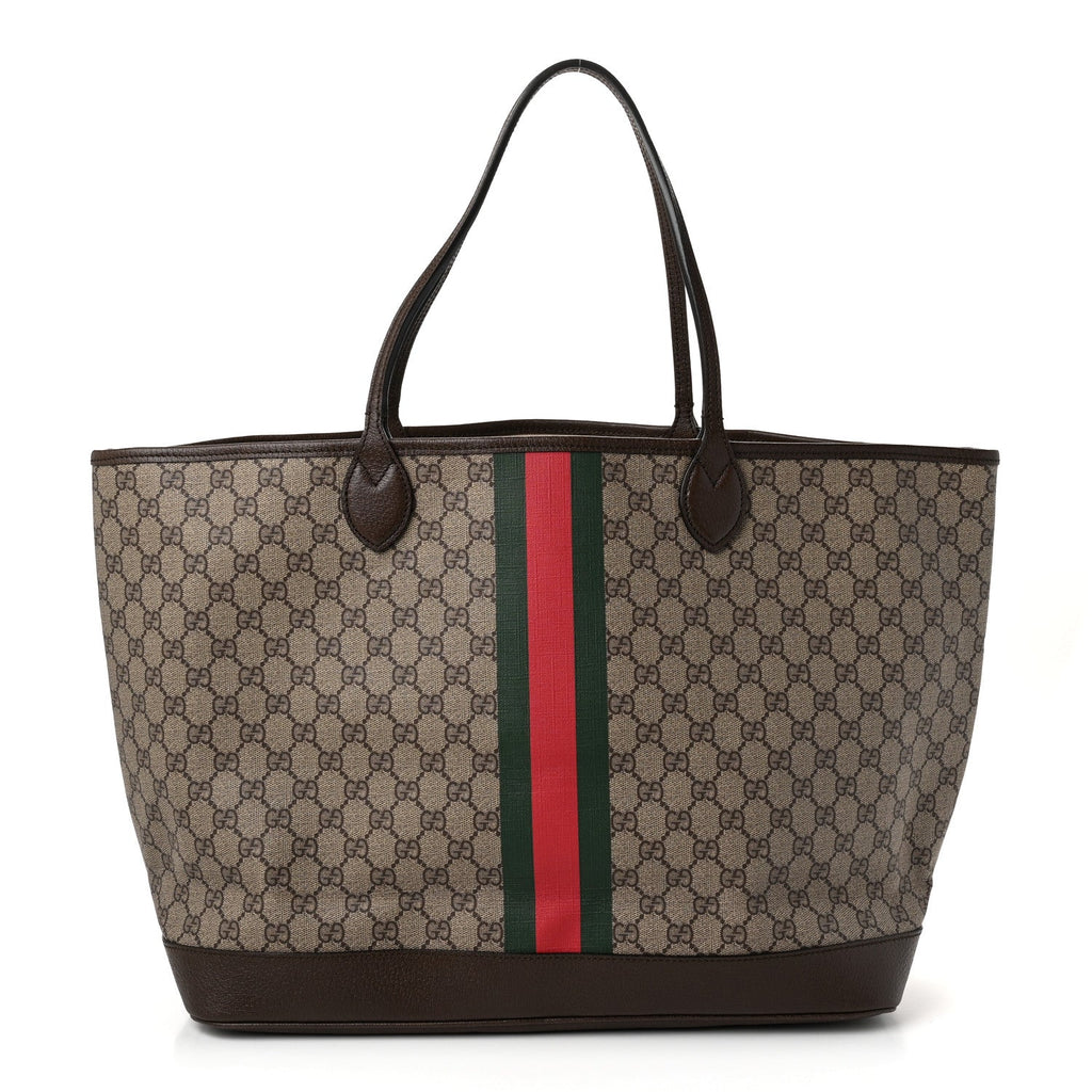 GG Supreme Monogram Textured Dollar Calfskin Web Large Ophidia Tote Beige Ebony New Acero