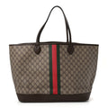 GG Supreme Monogram Textured Dollar Calfskin Web Large Ophidia Tote Beige Ebony New Acero