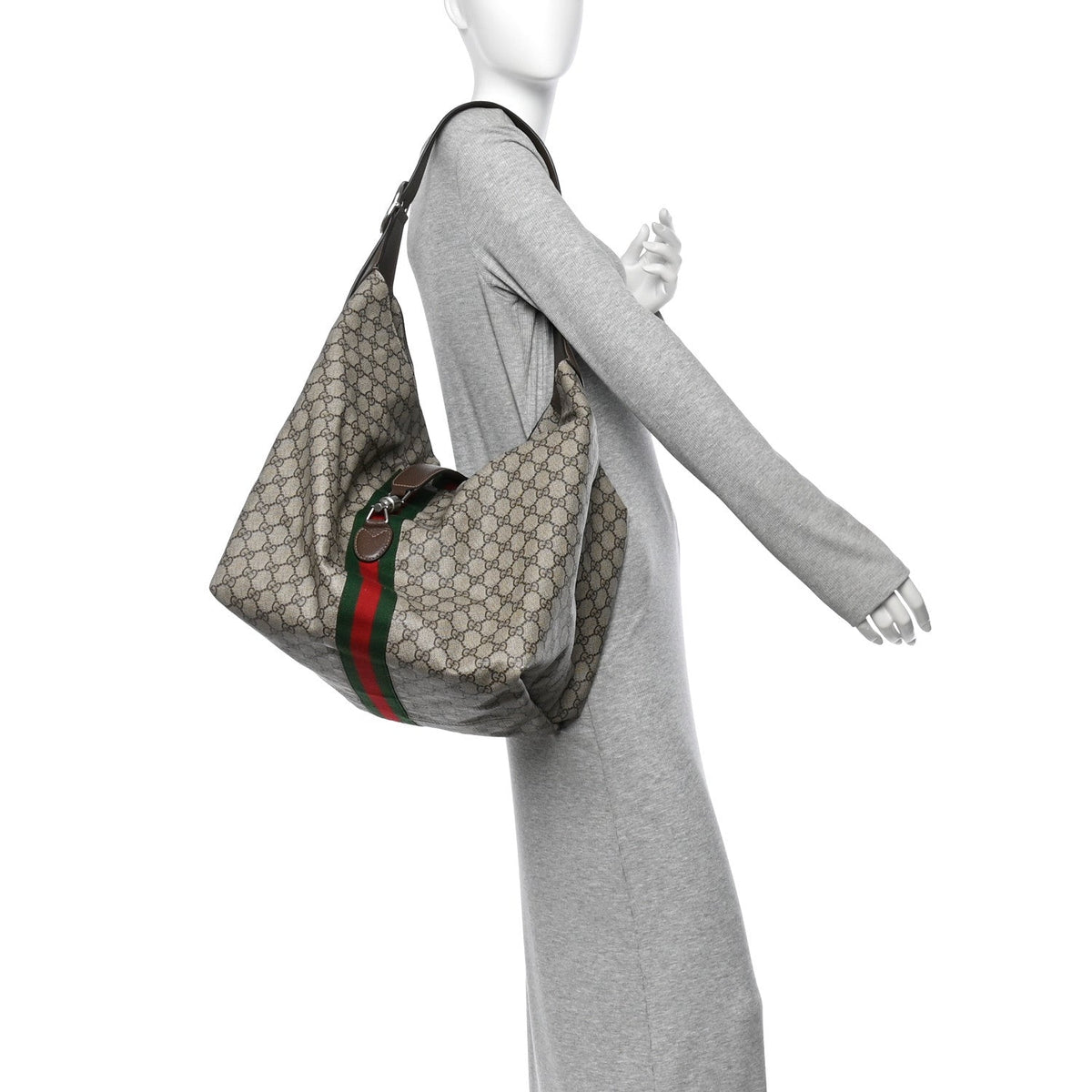 Tender GG Supreme Monogram Textured Dollar Calfskin Web Medium Jackie 1961 Crossbody Bag Beige Ebony New Acero