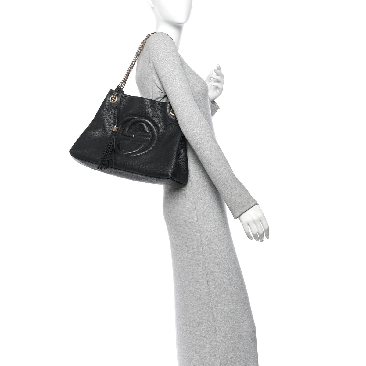 Pebbled Calfskin Medium Soho Chain Shoulder Bag Black