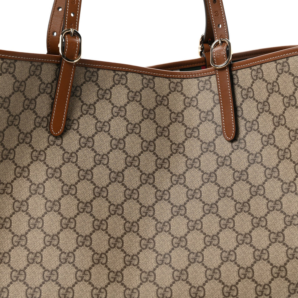 GG Supreme Monogram Emblem Maxi Tote Bag Beige Dark Brown
