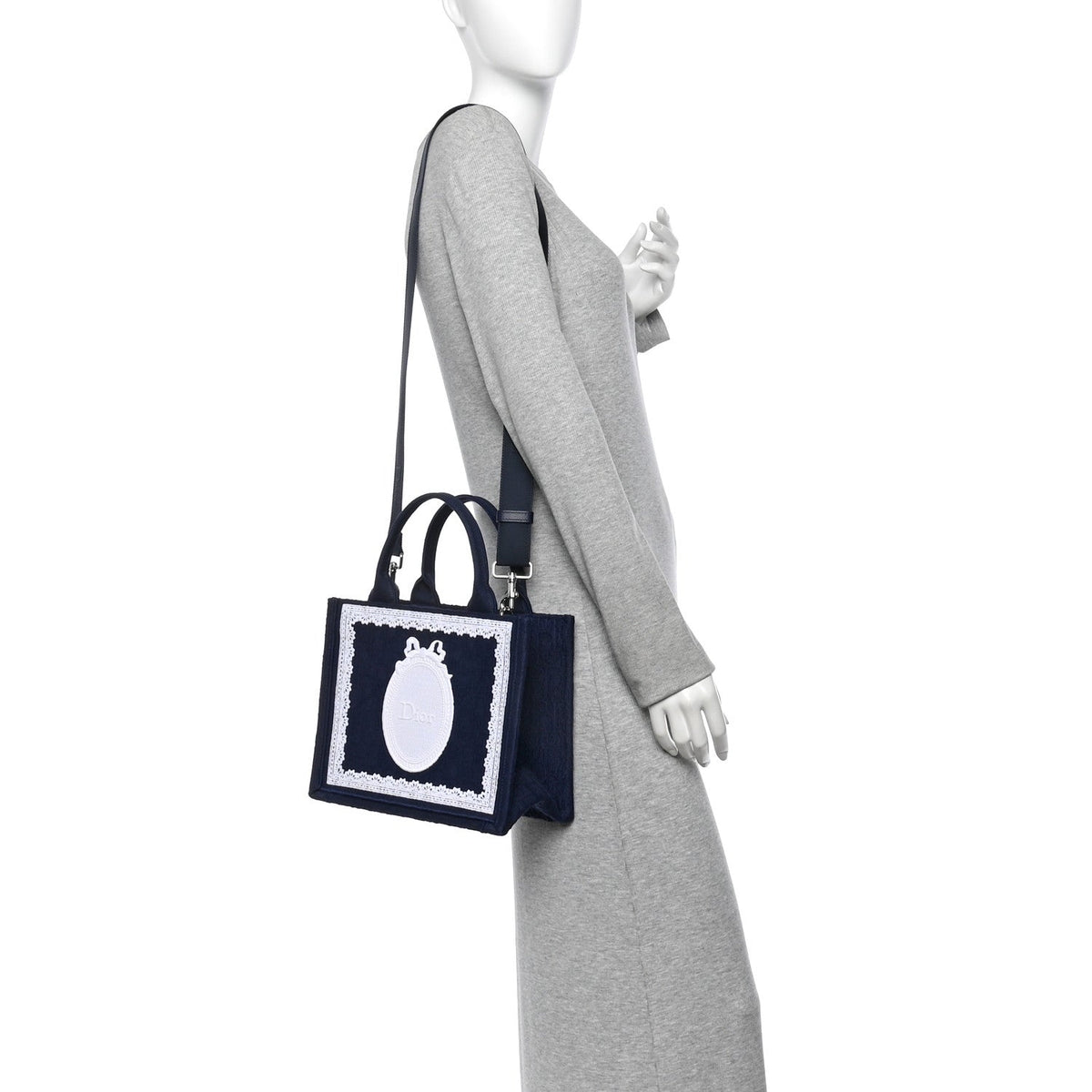 Cotton Toile De Jouy Oblique Embroidered Dior Medaillon Small Book Tote With Strap Blue White