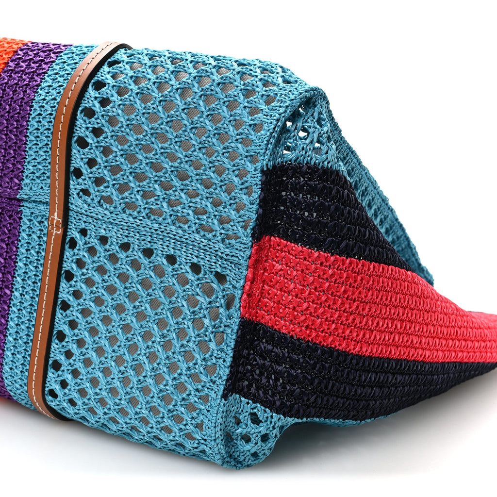 Raffia Web Woven Interlocking G Tote Blue Multicolor