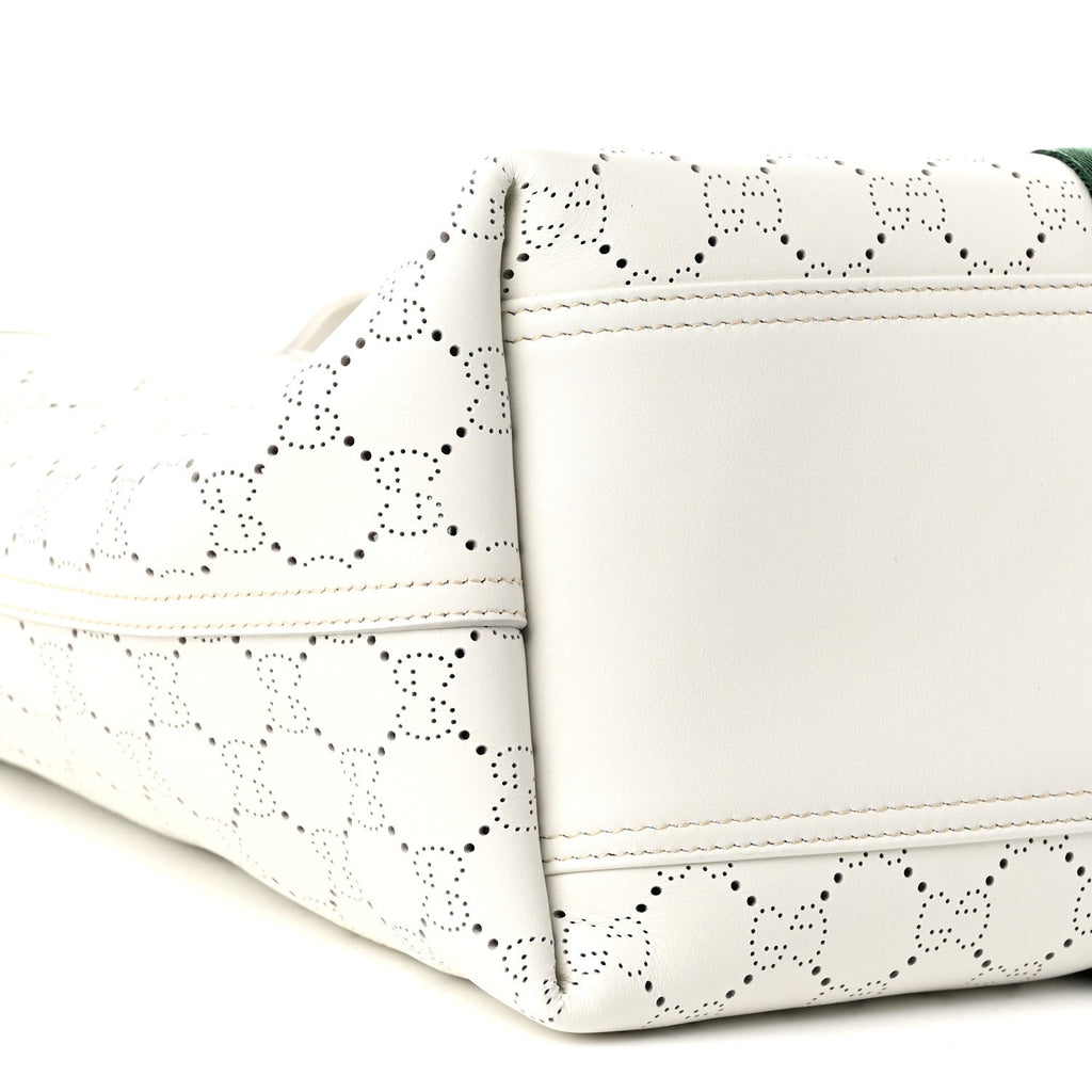 Calfskin Perforated GG Web Small Giglio Tote White