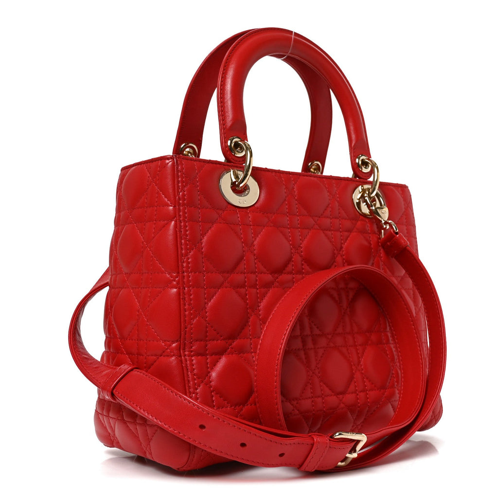 Lambskin Cannage Medium Lady Dior Red