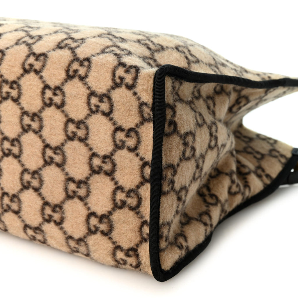 Covered Wool GG Monogram Large Tote Bag Beige Ebony
