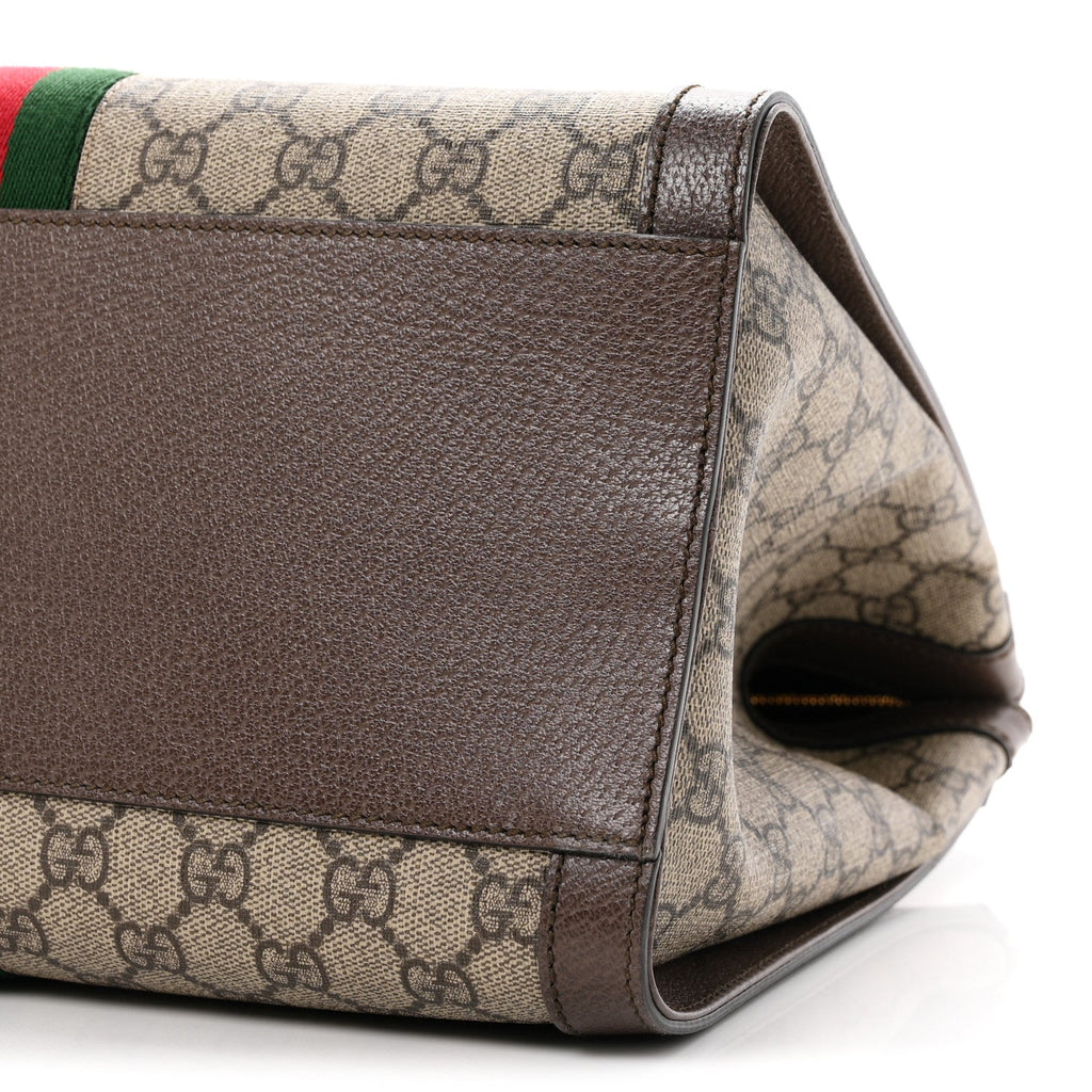 GG Supreme Monogram Web Medium Ophidia Tote Bag Brown