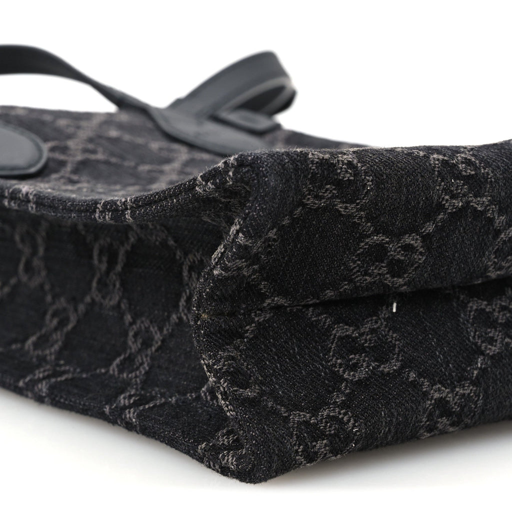 Denim Cuoio Harness GG Monogram Mini Ophidia Tote Bag Black Medium Grey