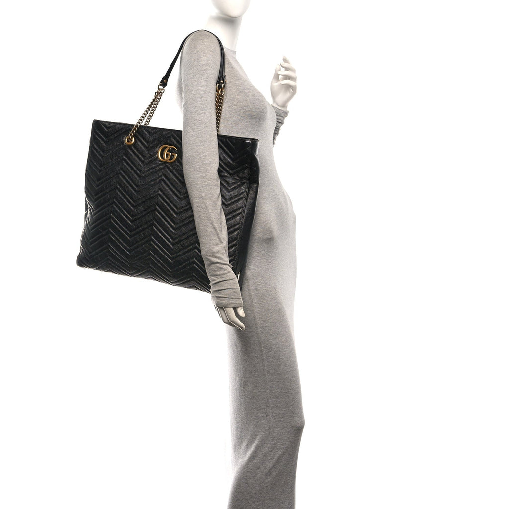 Azalea Calfskin Matelasse Large GG Marmont Slim Tote Black