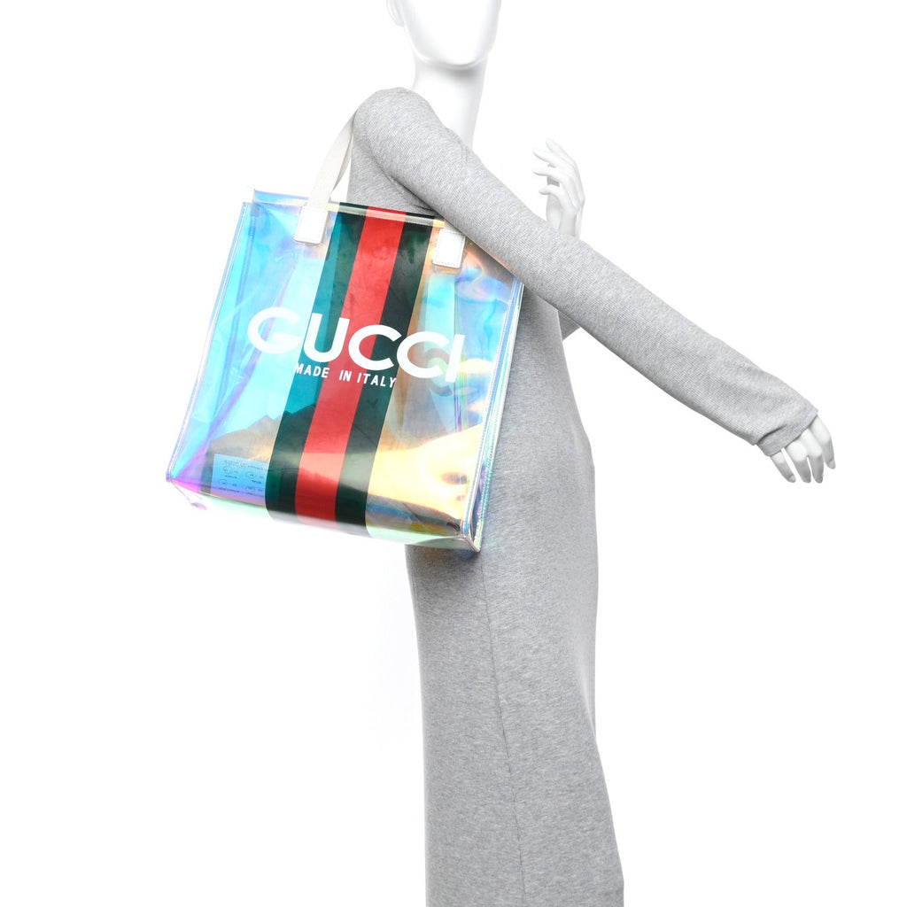 Iridescent Vinyl Logo Web Vertical Tote Multicolor