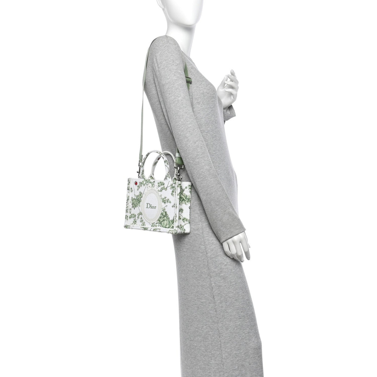 Cotton Toile De Jouy Clover Embroidered Dior Medaillon Mini Book Tote With Strap Verde Multicolor
