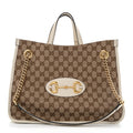 Monogram Calfskin Medium Horsebit 1955 Tote Bag Beige Mystic White