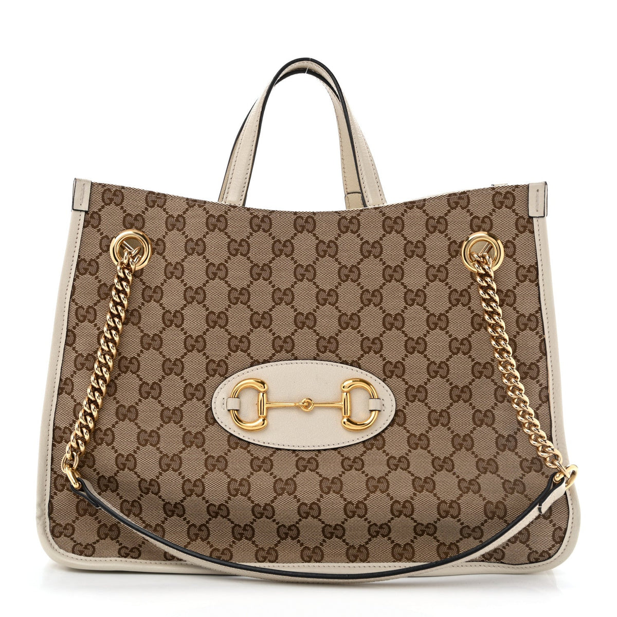 Monogram Calfskin Medium Horsebit 1955 Tote Bag Beige Mystic White