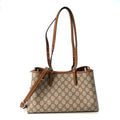 GG Supreme Monogram Emblem Medium Tote Bag Beige Dark Brown